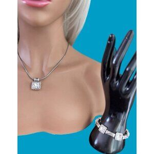 Brighton Regian Clear Crystal Silver Retired Pendant Necklace And Bracelet Set